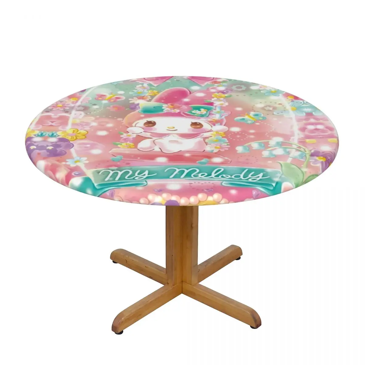 Custom Round Oilproof Cartoon My Melody Sanrio Japan Anime Table Cover Elastic Table Cloth Backed Edge Tablecloth for Picnic