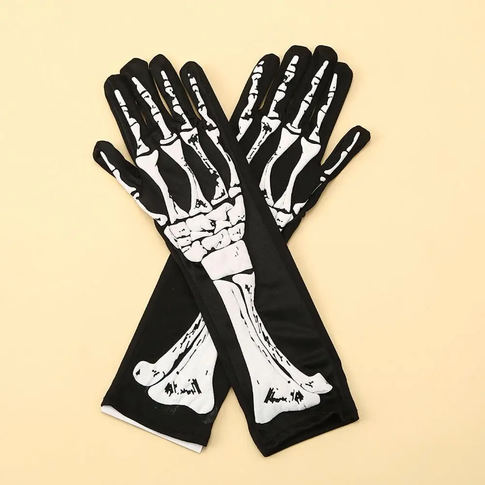 Party Gloves Halloween Skeleton Gloves with Ghost Hand Print Terrifying Unisex Cosplay Performance Skull Gloves One Size