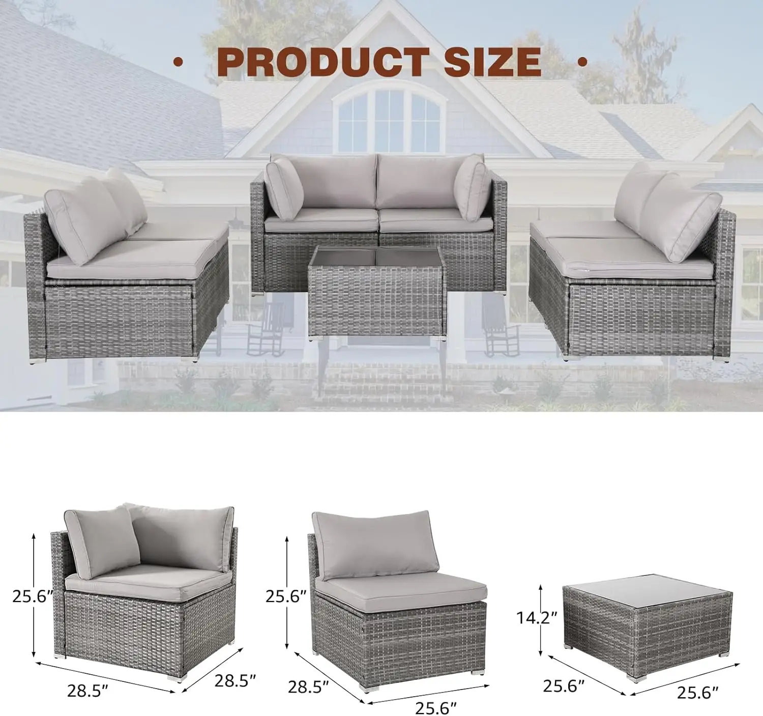 Set furnitur teras 7 buah, Set teras Modular, Set Sofa anyaman luar ruangan, teras anyaman rotan PE 3 buah