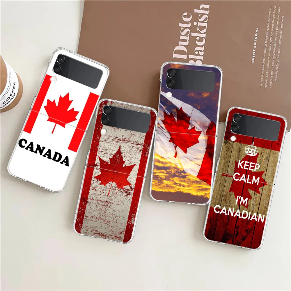 Canada Canadian Flag CA Leaf ZFlip5 ZFlip3 Phone Case For Samsung Z Flip 3 Transparent Hard Shell Z Flip 4 Galaxy Cover Folding