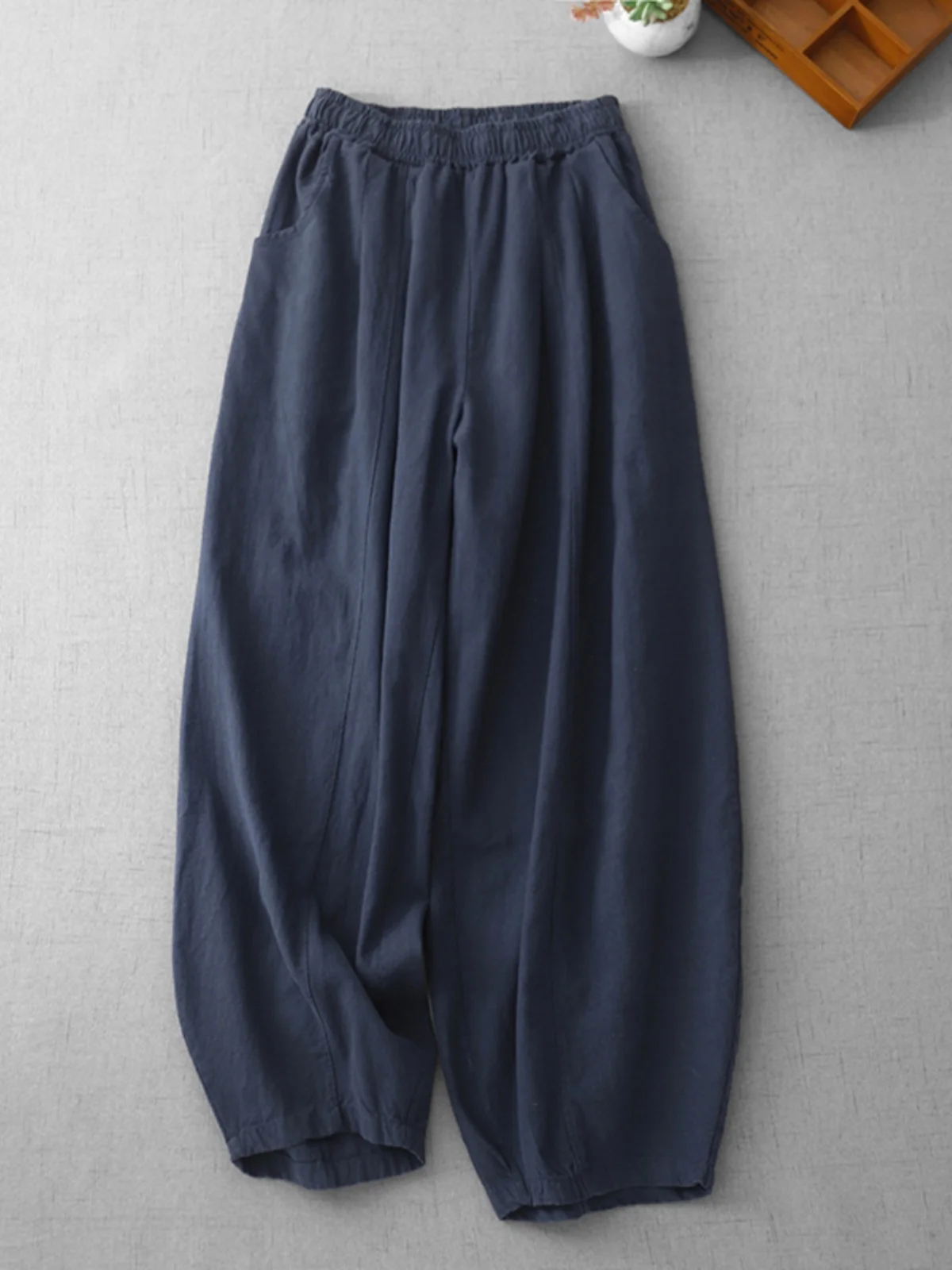 Spodnie lniano-bawełniane typu lantern dla kobiet, wiosna-jesień, japoński styl retro, proste, z elastyczną talią, wyszczuplające, codzienne, lniane, Hara...