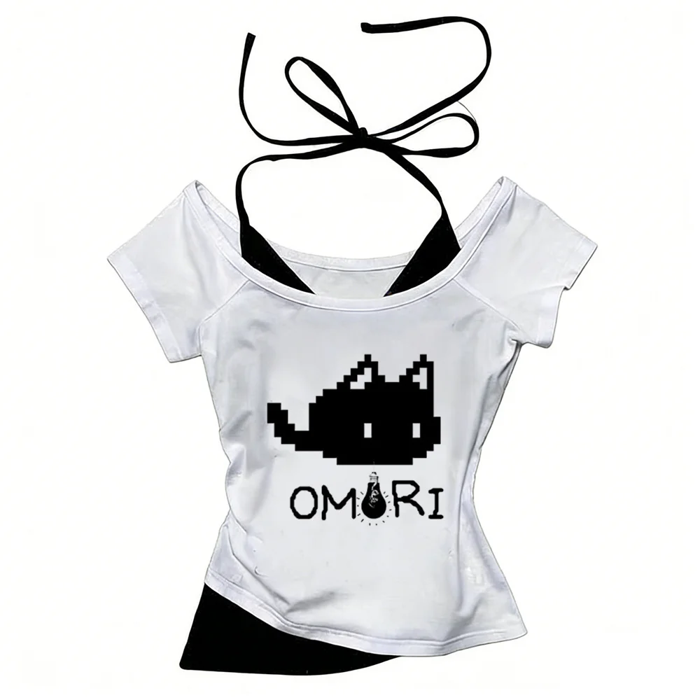 Omori cropped top teen japan kawaii graphic y2k vintage tshirt cutecore clearance sales meme scene  cheap