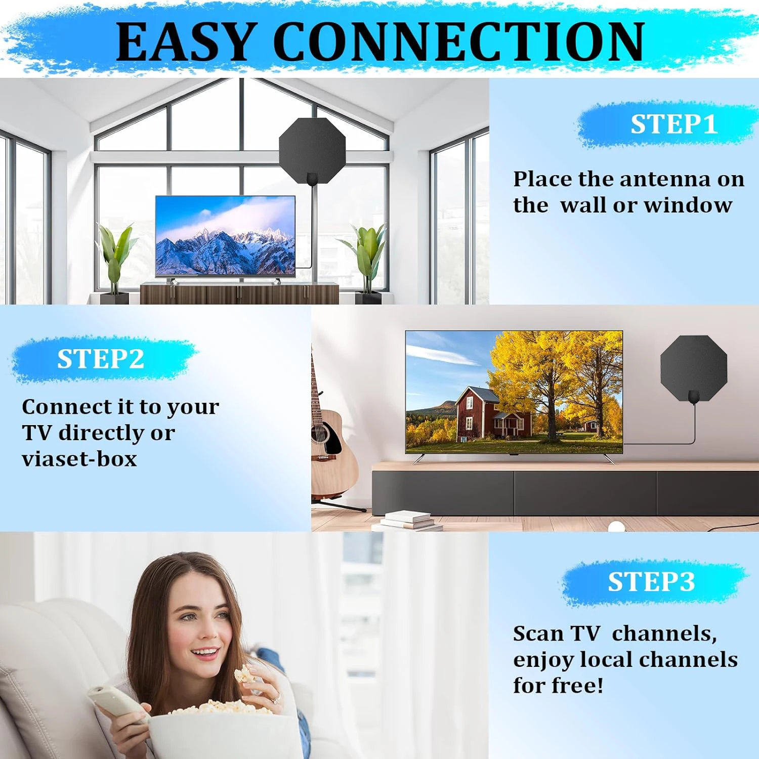 HD Digital TV Antenna Indoor Amplified DAB Antenna 200 Miles Ultra HDTV With Amplifier VHF/UHF Quick Response Outdoor Aerial Set view 3