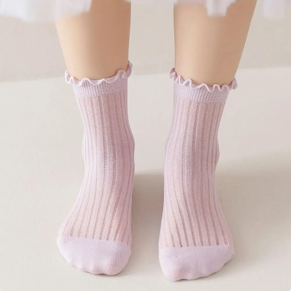 

Breathable Mesh Breathable Mesh Stockings Solid Color Striped Children Princess Socks Cotton Anti-slip Summer Socks
