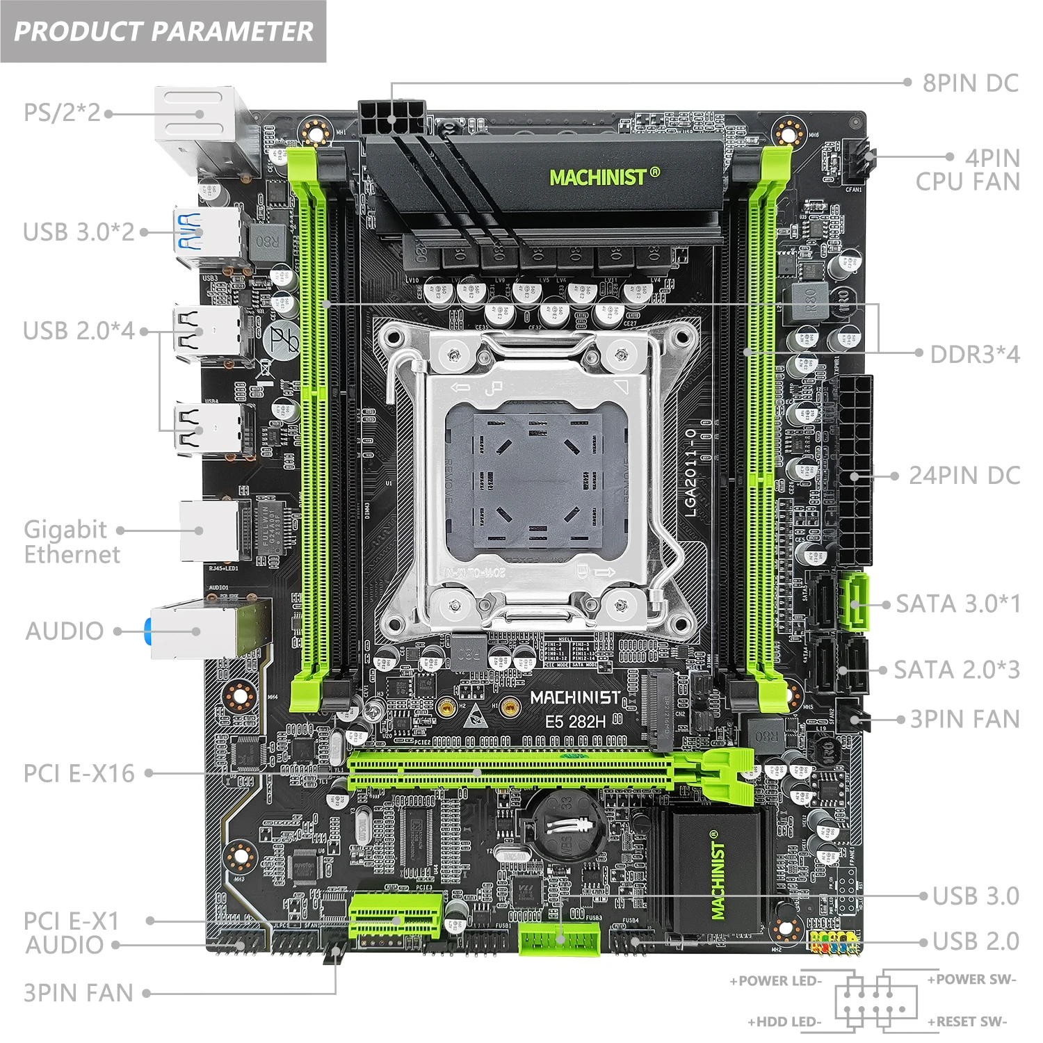 MACHINIST X79 Motherboard LGA 2011 Kit Set Xeon E5 2650 V2 CPU Processor 32G=4*8G DDR3 ECC RAM Memory Support Four Channels 282H