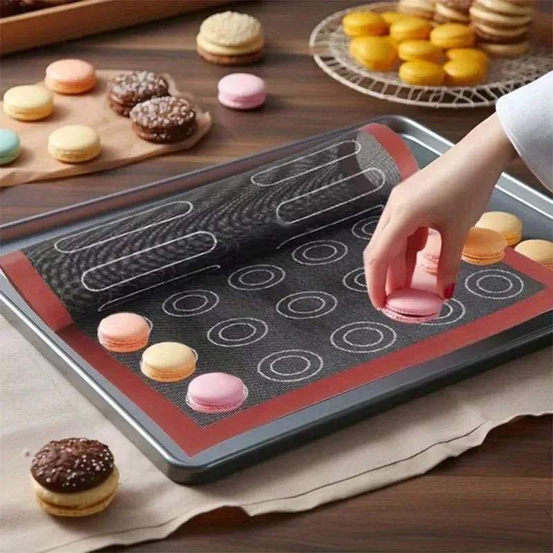 Aomily Silicone 30x40cm Two Sided In One Printing Macaroon Puff Baking Mat Non Stick Pastry Oven Cake Perforated Sheet Liner Mat