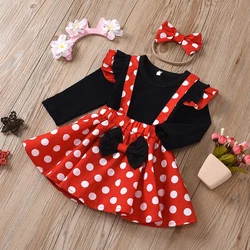 1-5 Years Children Outfit Baby Clothing Set Girl Summer Birthday Costume Kids Dots Tops Skirt Minnie Cosplay Dress with Headband