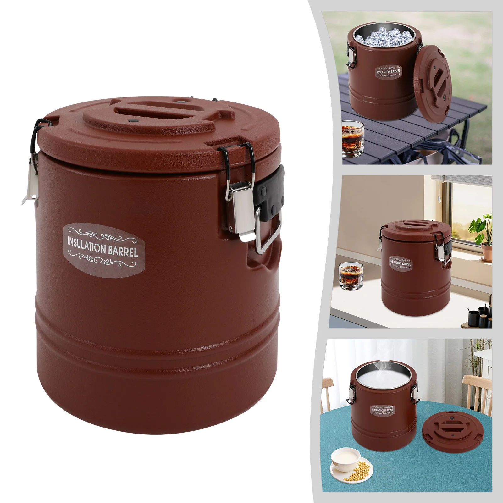 

Round Stainless Steel Insulated Bucket,30L/15L Red/Brown/Blue Commercial Insulated Bucket Countertop for Central Kitchens