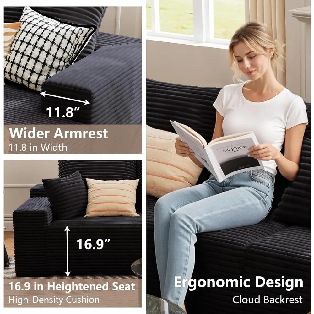 Современный 3-местный вельветовый L-образный секционный диван-кровать с шезлонгом для гостиной