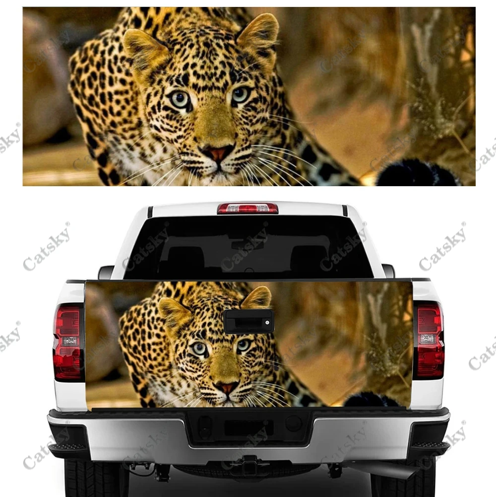 Animal Watching Leopard Car Accessories Tail Trunk Protect Vinly Wrap Sticker Decal Hood Engine Cover for SUV Pickup Truck