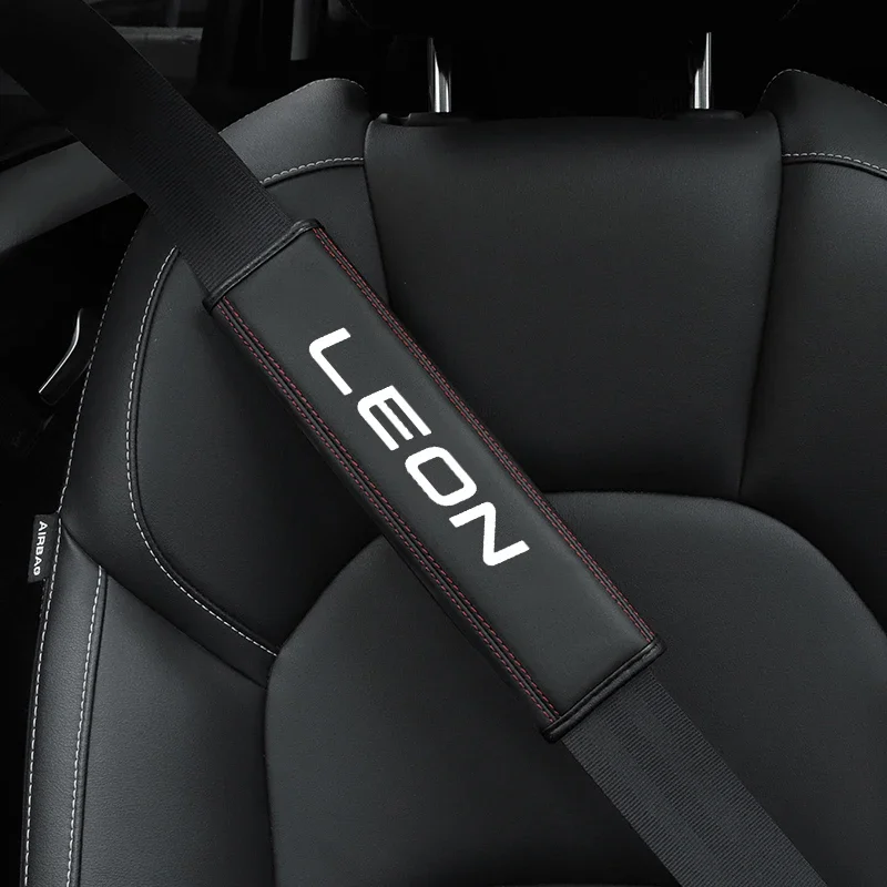 For Seat LEON 2010 2014 2016 2022 1pc Cowhide Car Interior Seat Belt Protector Cover For Seat ibizacar Auto Accessories