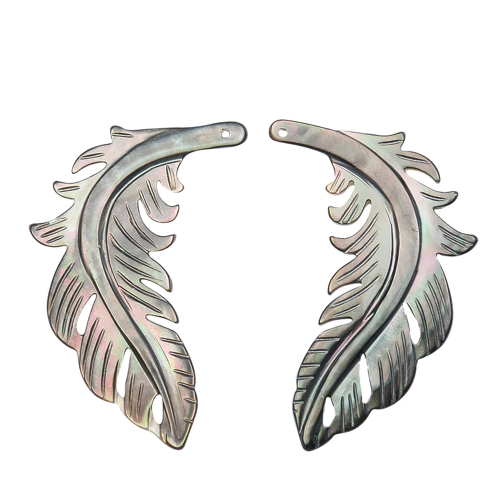 

Natural Shell Feather Leaf Pendant Black Mother of Pearl Charms for DIY Jewelry Making Findings Necklace Earrings Hairpin Brooch
