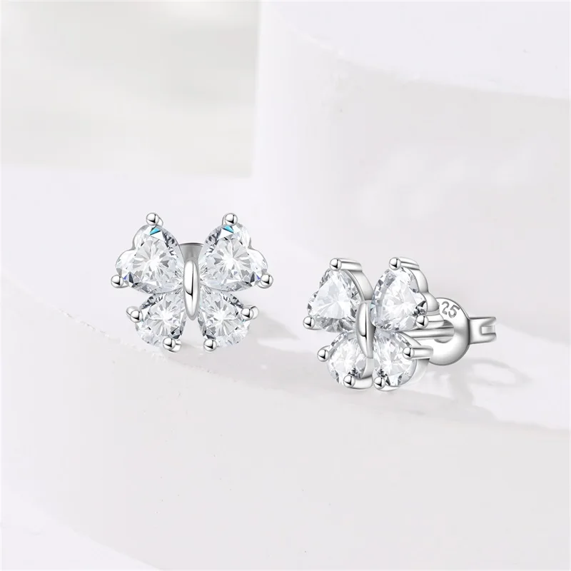 Kristal Zirkon 100% 925 Anting Perak Murni Anting Kancing Bintang Perak Zirkonia Kupu-kupu untuk Wanita Perhiasan Perak Murni