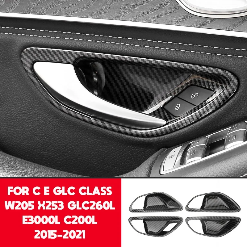 Carbon Fiber Car Door Handle Bowl Cover Trim for C E GLC Class W205 X253 GLC260L E3000L C200L 15-21