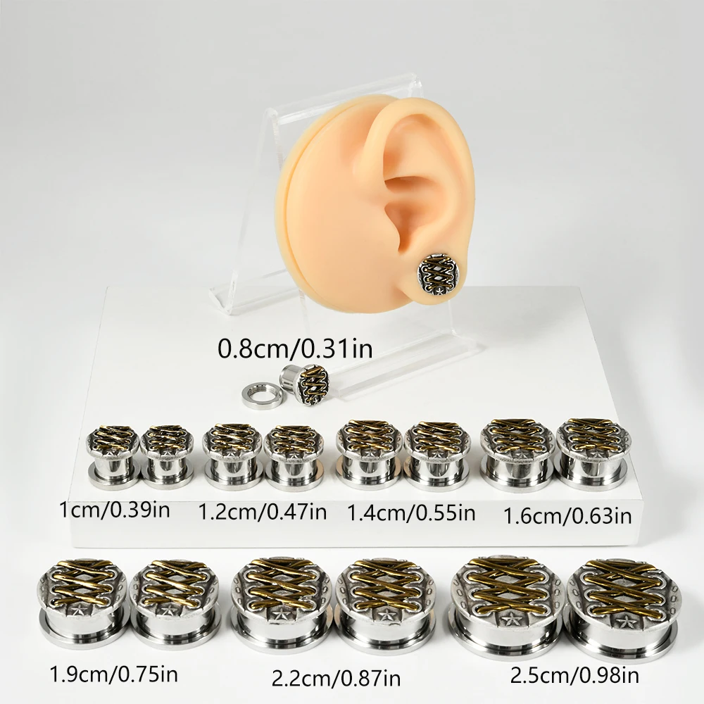 1PC 8-25mm Stainless Steel Shoelace Pattern Ear Gauges Cool Plugs and Tunnels Screw On Ear Plugs Earring Chic Piercing Jewelry