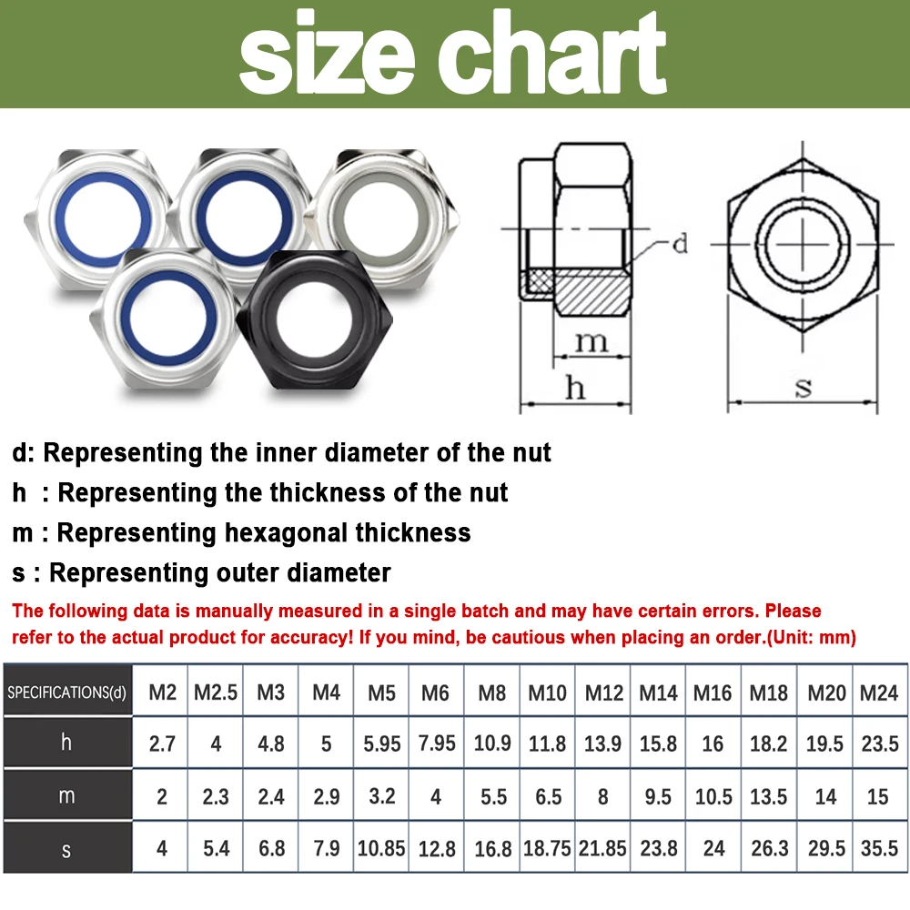 1~100pcs DIN985 304 Stainless/Steel Hex Nylon Self-locking Nuts Locknut Slip Insert Lock Nut M2 M2.5M3M4M5M6M8M10M12M14M16M18M20