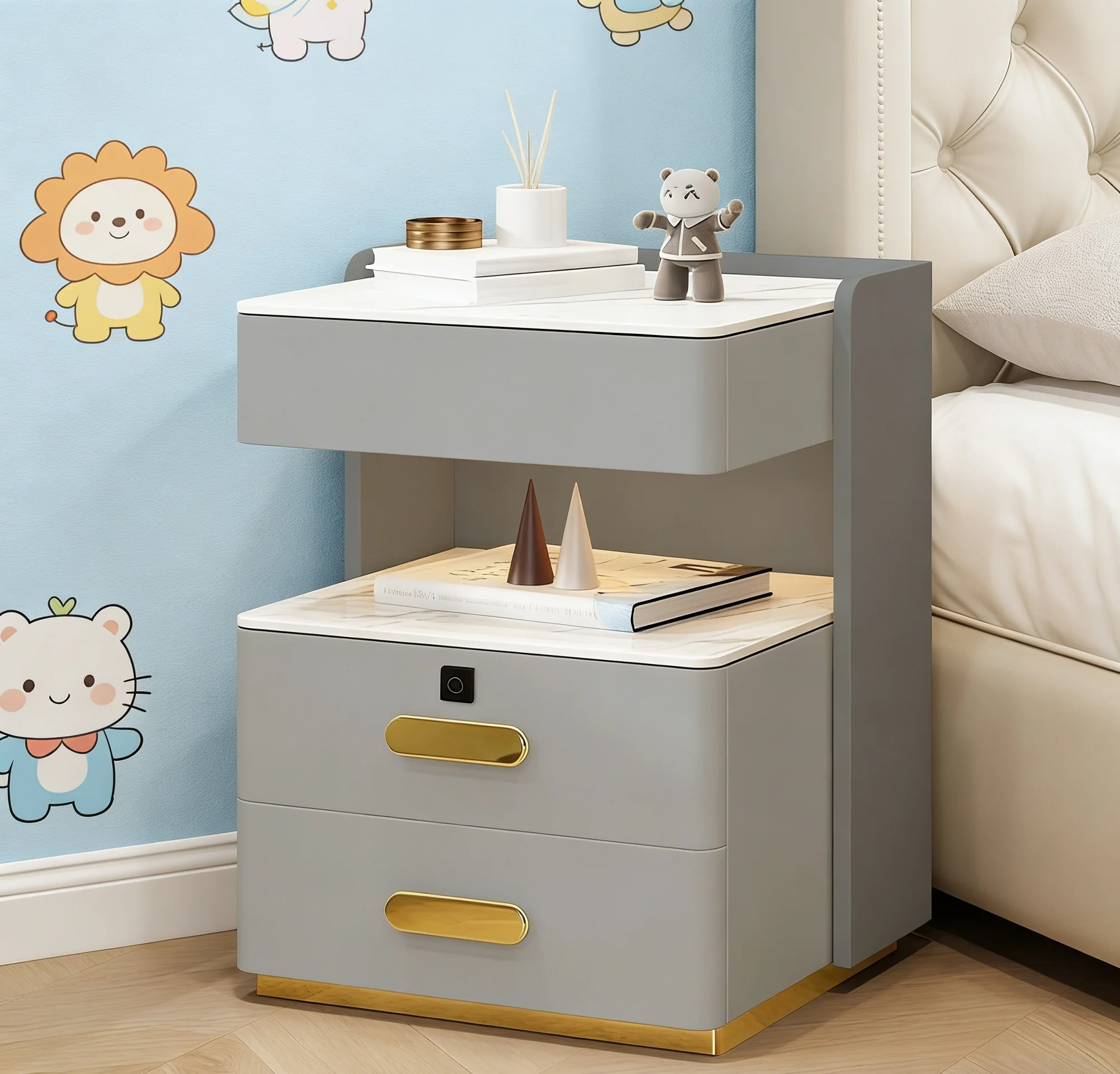 # Best Selling Nightstand 3 Color Lights Bluetooth Audio Bedside Cabinet With Drawers Bedroom Side Table