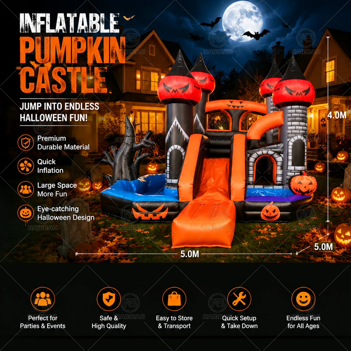 Scary Pumpkin Jumping Castle Combo Commercial Rent PVCInflatable Bouncer Bounce House Bouncy Castle For Kids Halloween Party