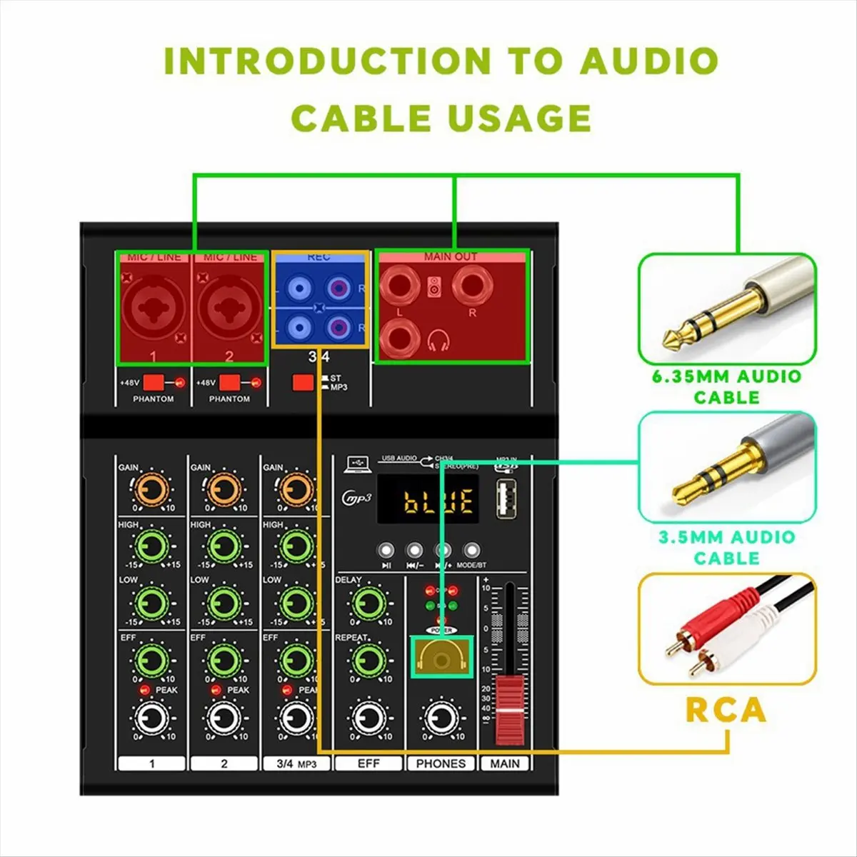 doyou GAX-A4 Professional Portable Digital Dj Console with USB Mixer Border Live Singing 4 Channel Audio Mixer Black