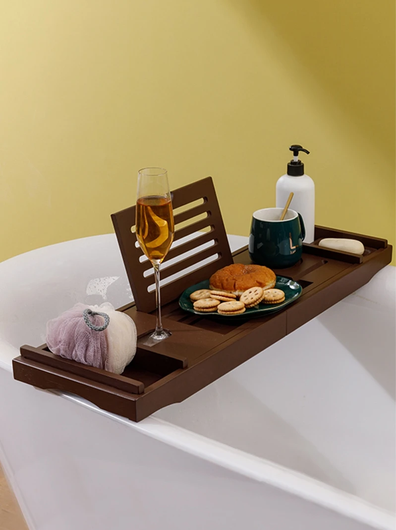 Bathtub shelf, telescopic bath rack, light luxury bathtub tray bamboo