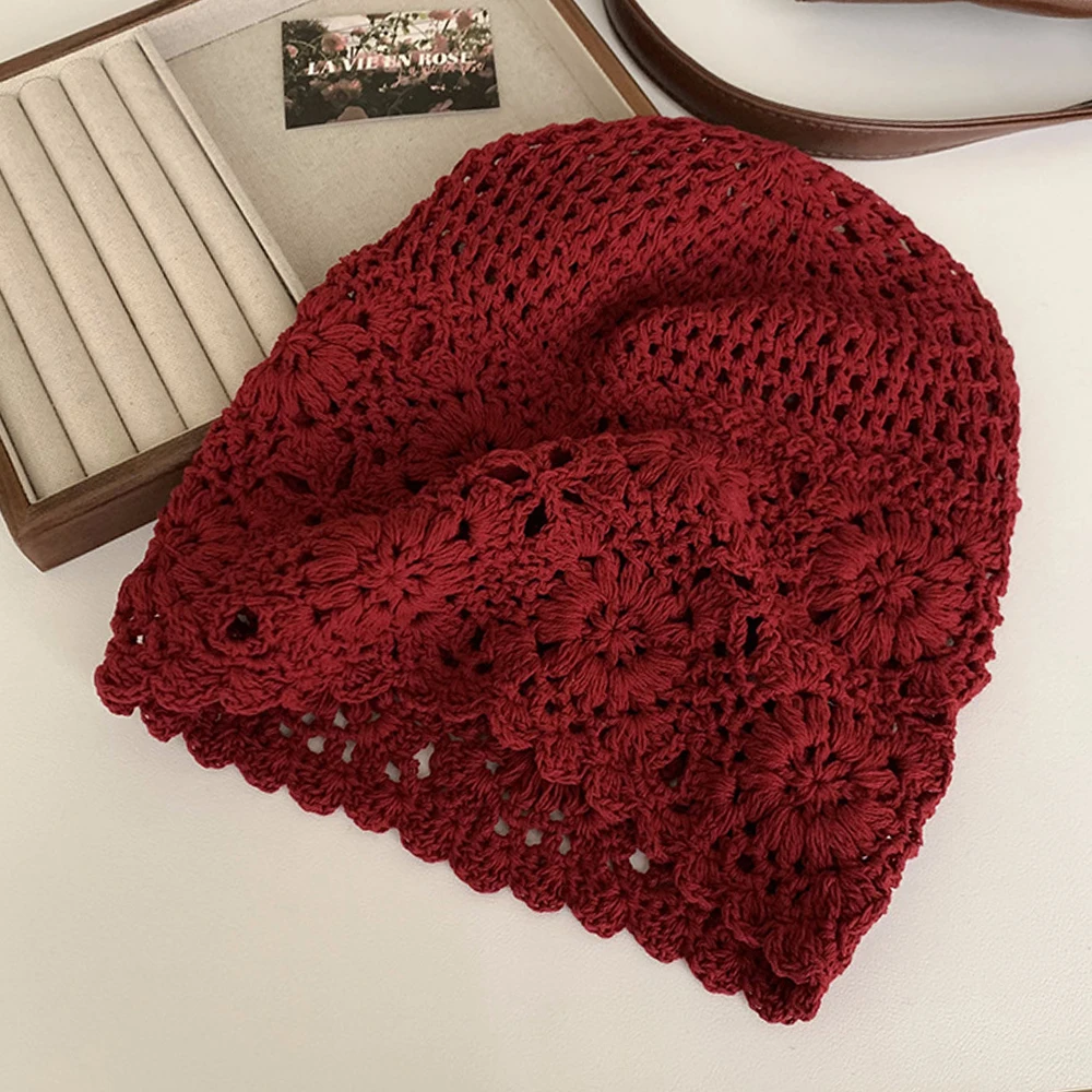 새로운 빈티지 예술적 베레모 모자 손으로 만든 통기성 니트 모자 속이 빈 썬 바이저 어부 모자 여름