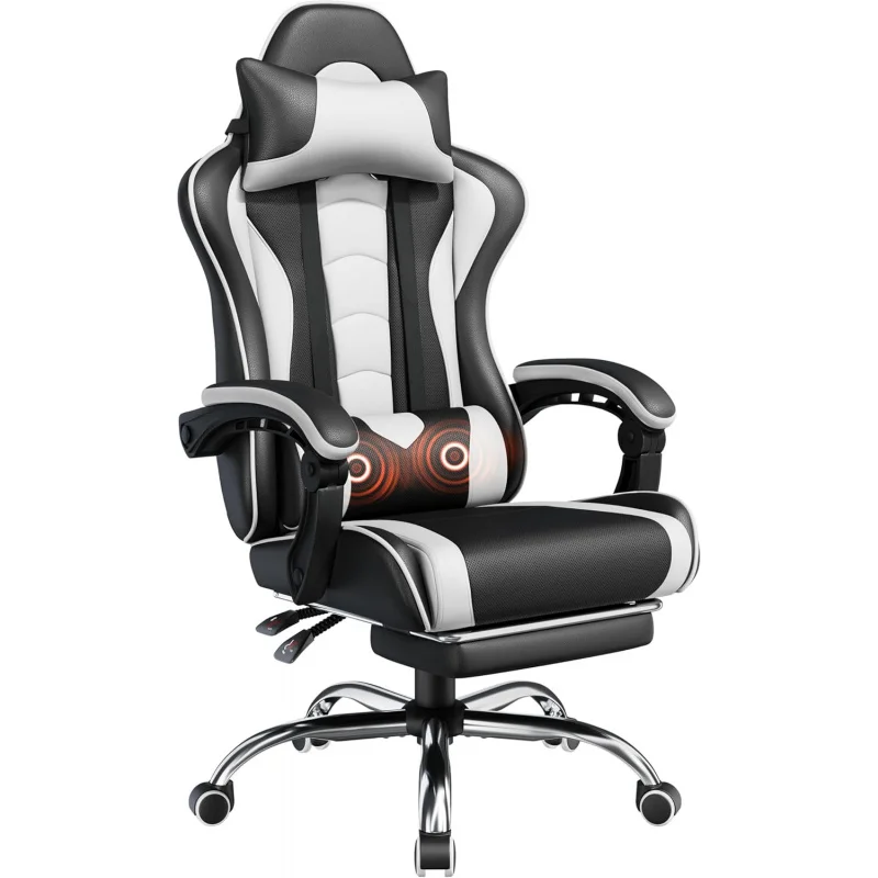 Video Game Chair with Massage Lumbar Support and Footrest Height Adjustable Ergonomic Computer Gaming Chair with Swivel Seat .