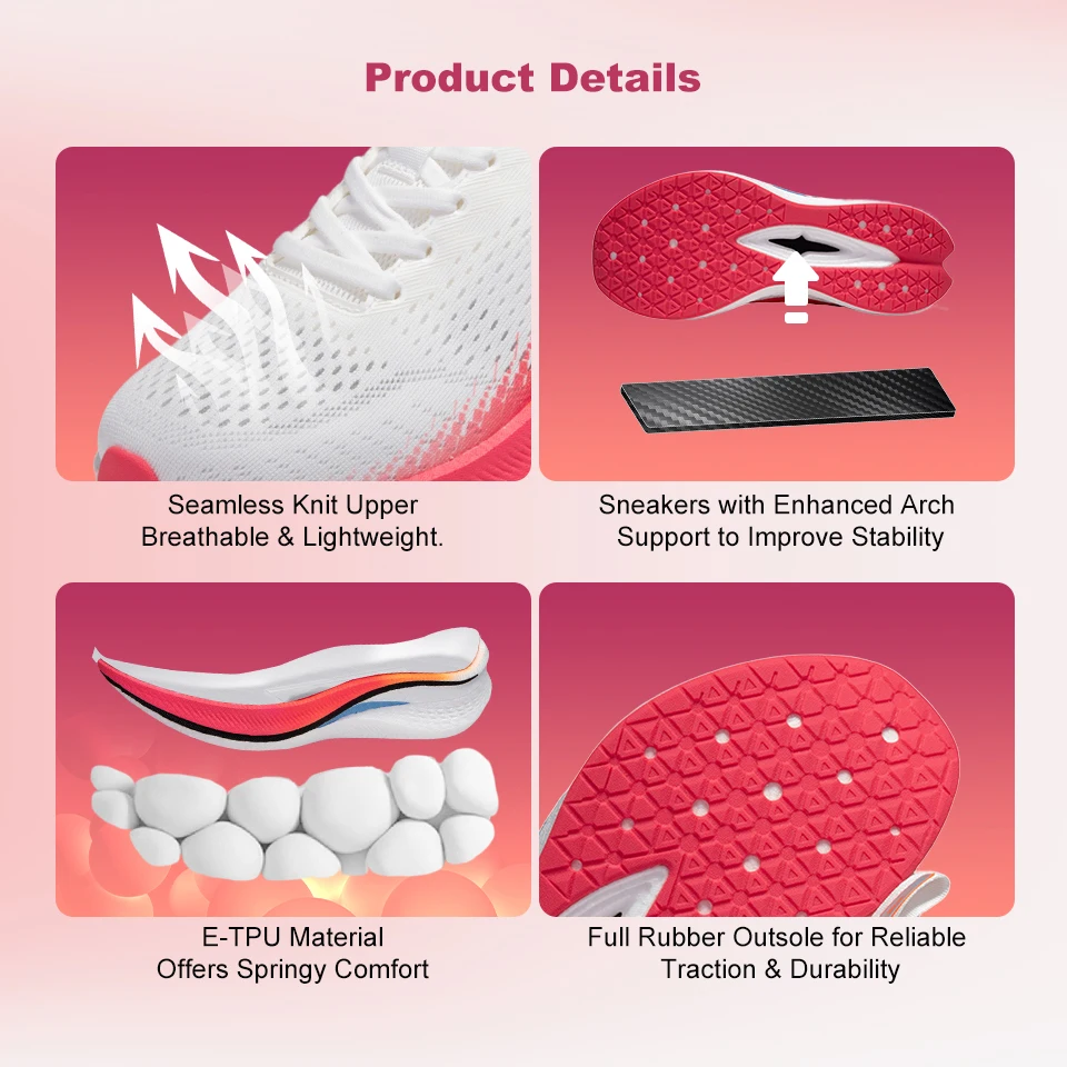 Baasploa Damen-Laufschuhe mit professioneller Carbonplatte, leichte, atmungsaktive Sportschuhe, bequeme Marathon-Sneaker für Damen – Detail 5