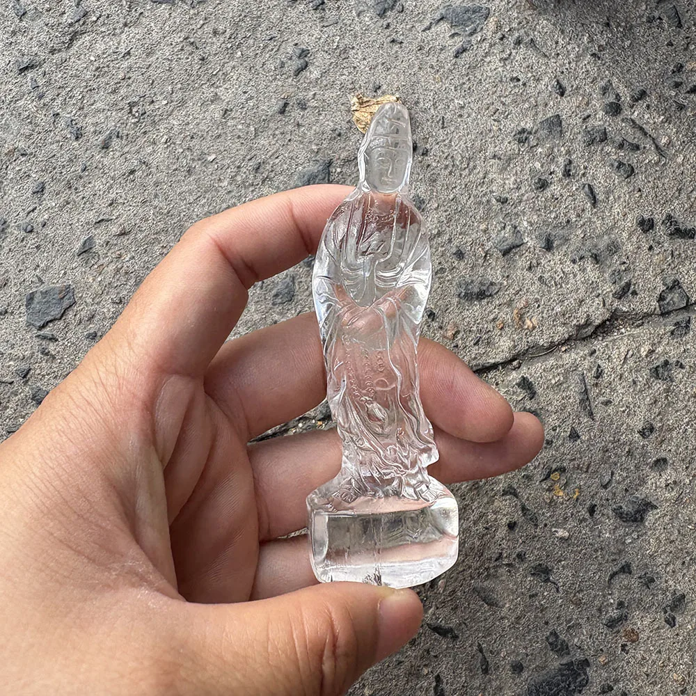 Custom Handcrafted Natural White Crystal Guan Yin Figurine - Cute Gemstone Goddess Statue Collectible Home Decor