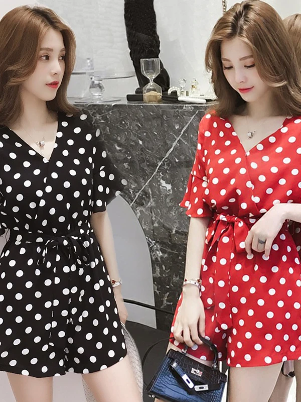 Polka Dot  Summer Kimono for Women High Waist Slim Fit Korean Sle Loose Wide Leg ort Pants Trendy Ensemble