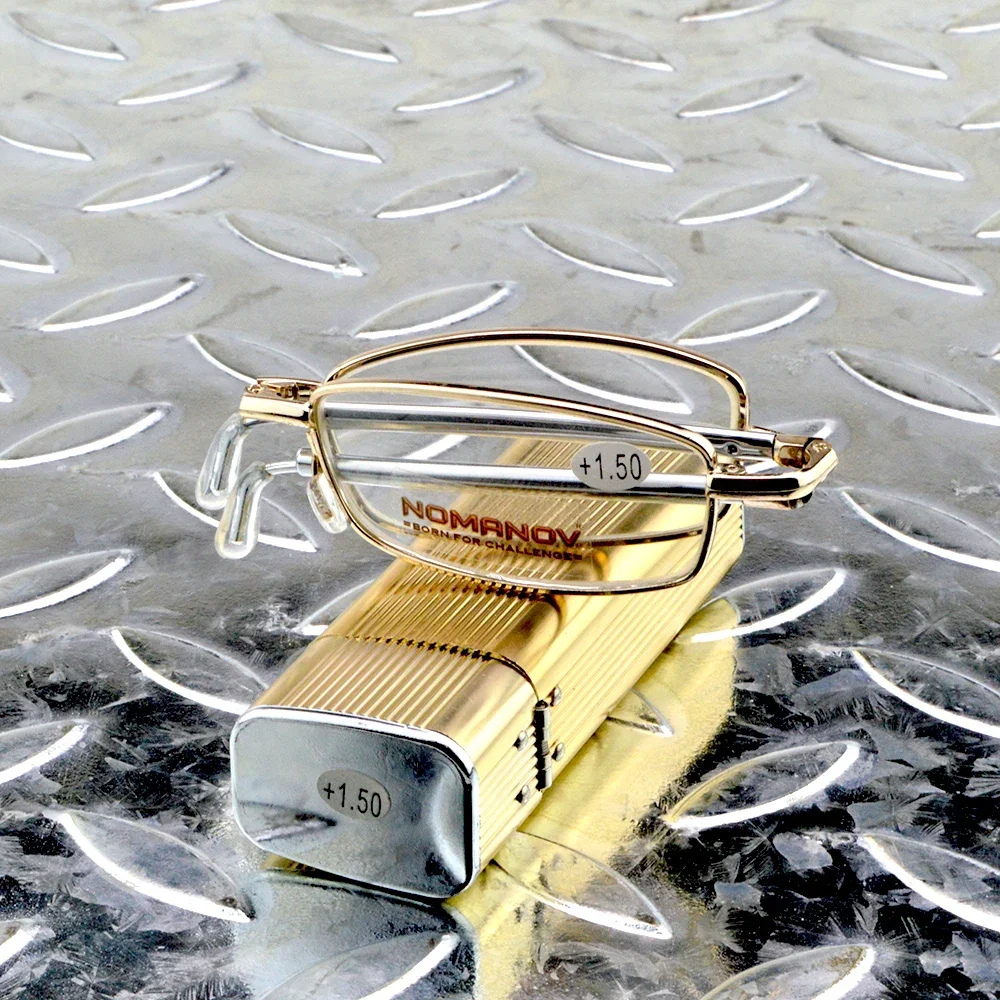 

NOMANOV Glasses Material Lenses Foldable Antenna Reading Glasses with Golden Case +0.75 +1 +1.5 +1.75 +2 +2.25 +2.5 to +4