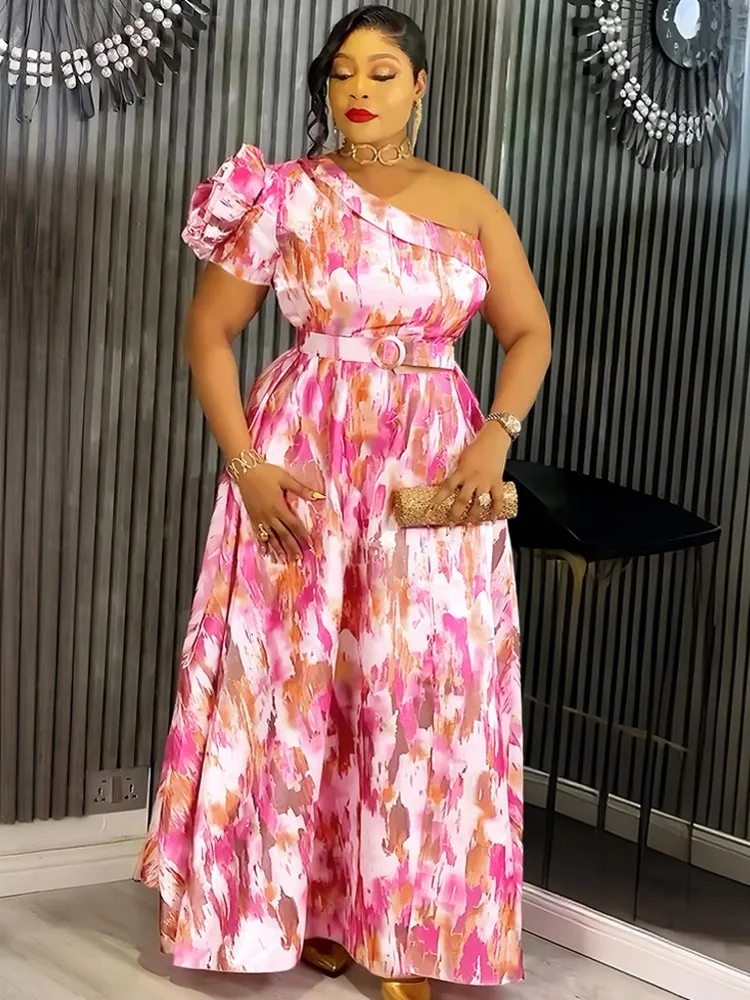 

Африканские платья для женщин, новинка 2023 года, африканская одежда на одно плечо, Турция, длинное платье для свадебной вечеринки, Дашики, наряд с принтом Анкары