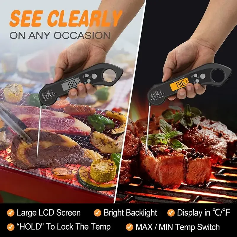 IP7 Double Probe Foldable Digital Thermometer With Probe For Cooking BBQ Barbecue Meat Culinary Grill Food Kitchen Tools Gadgets