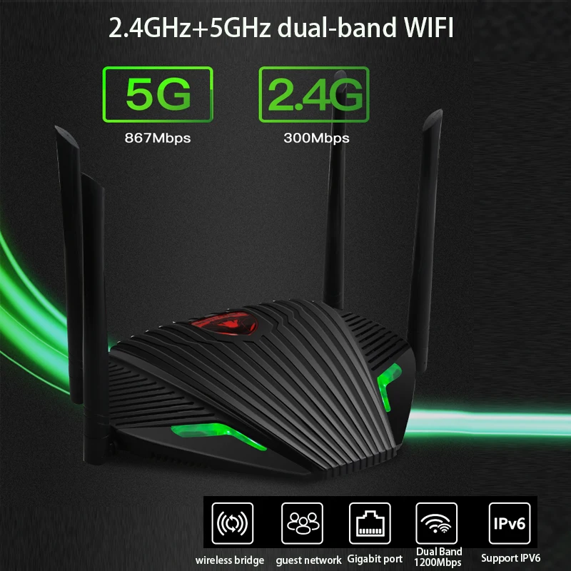 デュアルバンドギガビット WiFi アンプ Wifi 信号ブースター Wi-Fi レンジエクステンダーワイヤレスルーター wifi 1200M 2.4G 5G 外部アンテナ