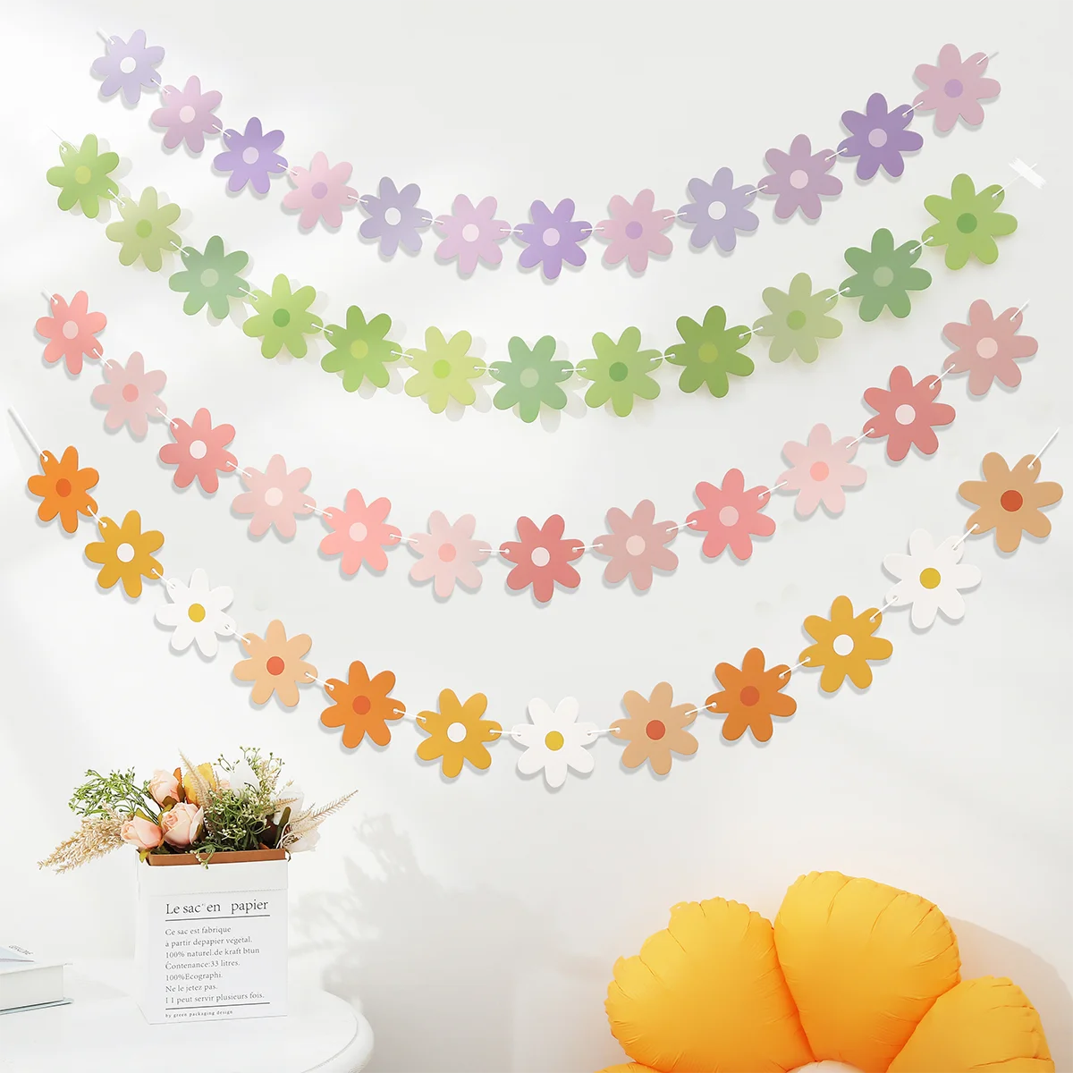 2 pezzi Gradual Daisy Flowers Pull Flowers Birthday Party Scene Decoration Pull Flag