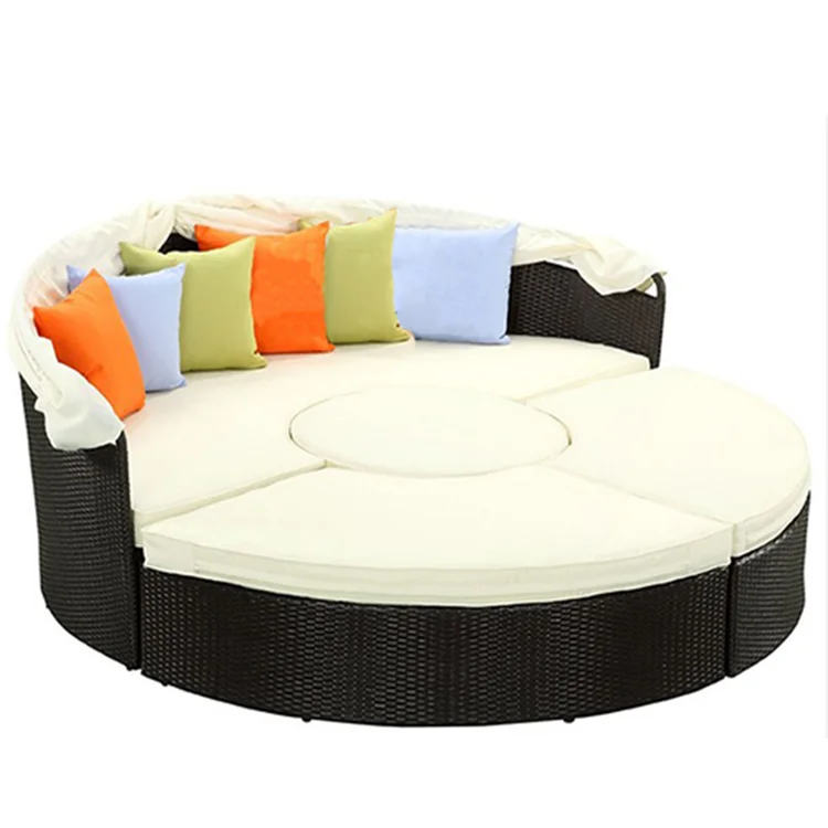 Outdoor villa resort leisure rattan bed balcony courtyard sunshade sofa round bed