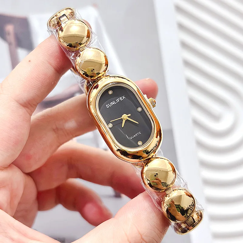 Vintage bracelet small light luxury literary retro small gold watch oval quartz watch elegant ladies watch female gift