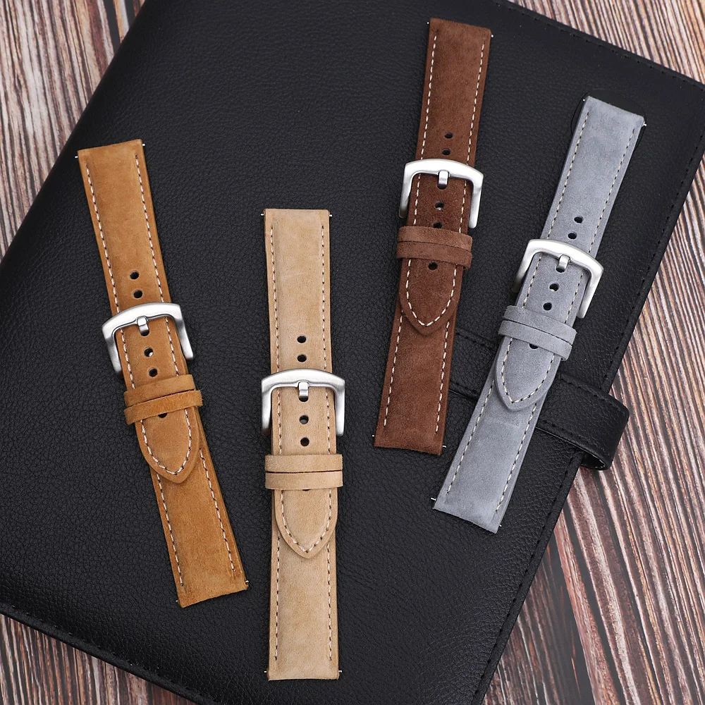 Прочный замшевый ремешок для часов, быстросъемный кожаный ремешок 18 мм, 19 мм, 20 мм, 22 мм с пряжкой из нержавеющей стали, ремешок для часов для мужчин, подарки