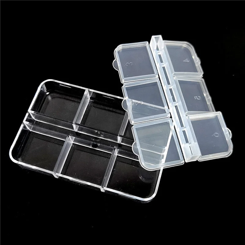 6pcs/set 6/12 Grids Nail Art Decorations Storage Case Empty Container Gems Glitter Beads Rhinestones Box