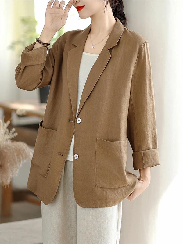 

Женский хлопково-льняной костюм Jaet, весенне-осенний свободный крой, модный универсальный открытый кардиган, топ на пуговицах, длинный све