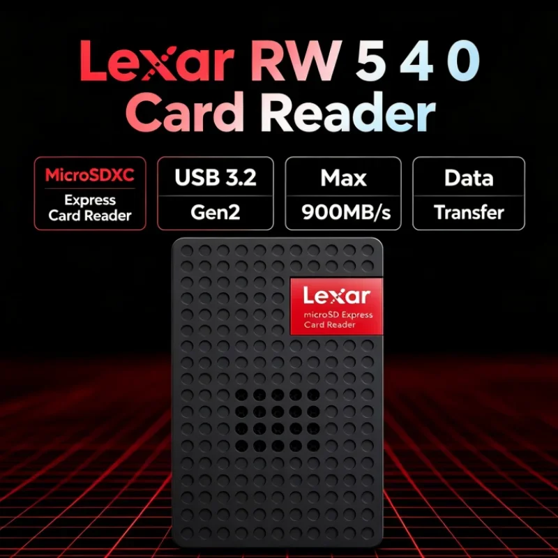 Lexar MicroSDXC Express Card Reader RW540 Built-in Fan USB 3.2 Type-C PLAY PRO MicroSD Card Reader for Photo Transfer