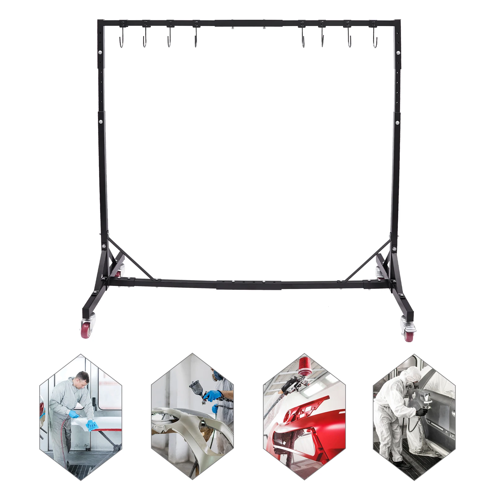 Painting Drying Rack 5ft-7ft ,Automotive Paint Stand w/ 4 Universal Wheel,8 Hooks, for Hang The Hood, Doors, Fenders, Tailgate