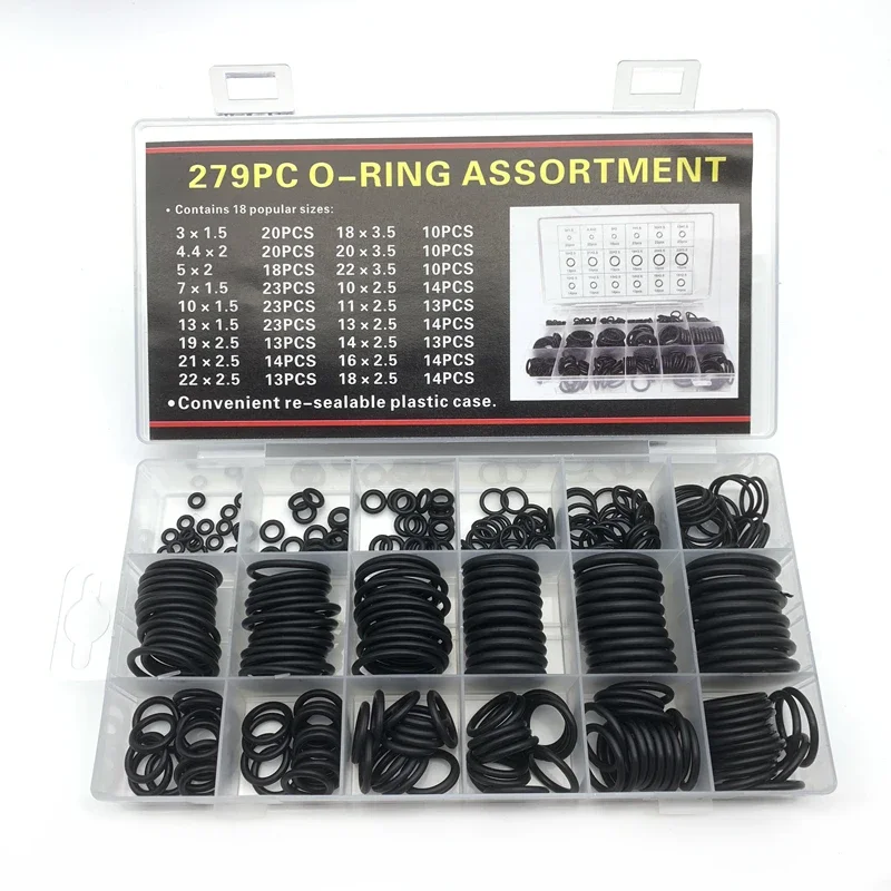 279Pcs Multi Spec Black NBR O Ring Box CS1.5/2/2.5/3.5mm Nitrile Rubber Oilproof Waterproof Gasket for Water Heater Tap