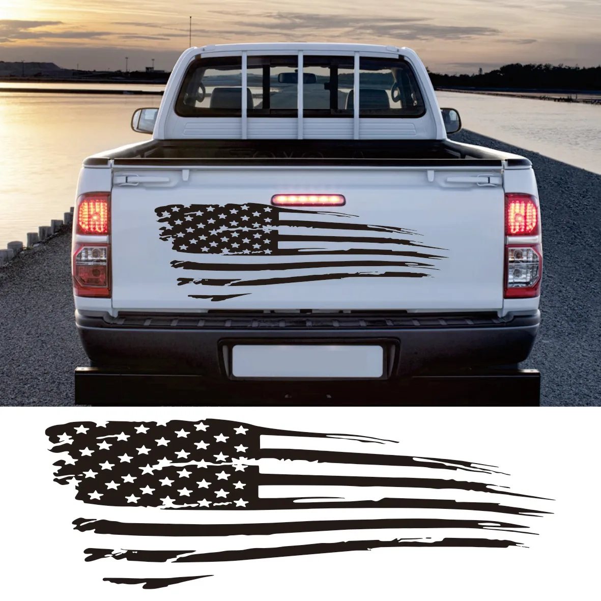 

Pickup Trucks Sticker Car Tailgate Distressed Usa American Flag Decor Decal for Ford F150 Ranger Chevrolet Silverado GMC Serria