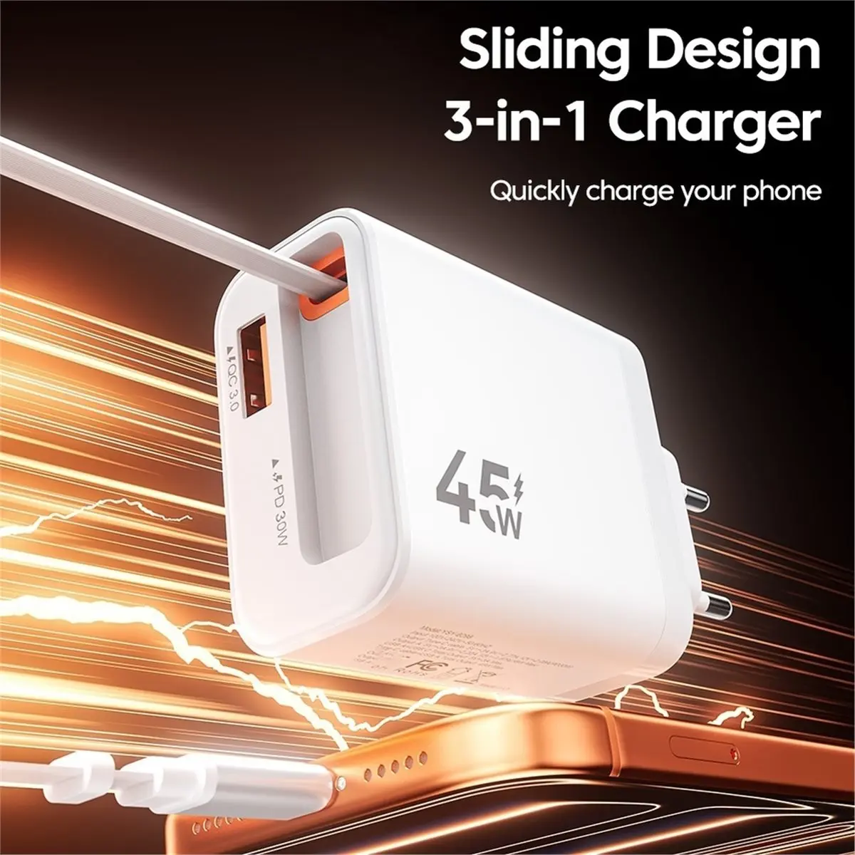 update. Phone Charger with Retractable USB C Cable PD30W for IPhone 17 16 15 Huawei Xiaomi Fast Charger USB Charger EU Plug