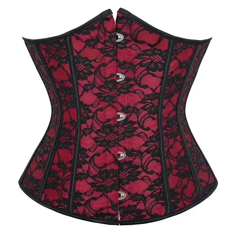 Victorian Style Corset Top | Red Black Lace Front Buckle Bustier for Steampunk Costume Date Night