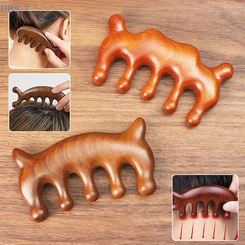 Sandalwood Massage Comb Head Meridian Scalp Comb Face Eye Shoulder Neck Scraping Anti-static Wide Tooth Comb 【A】