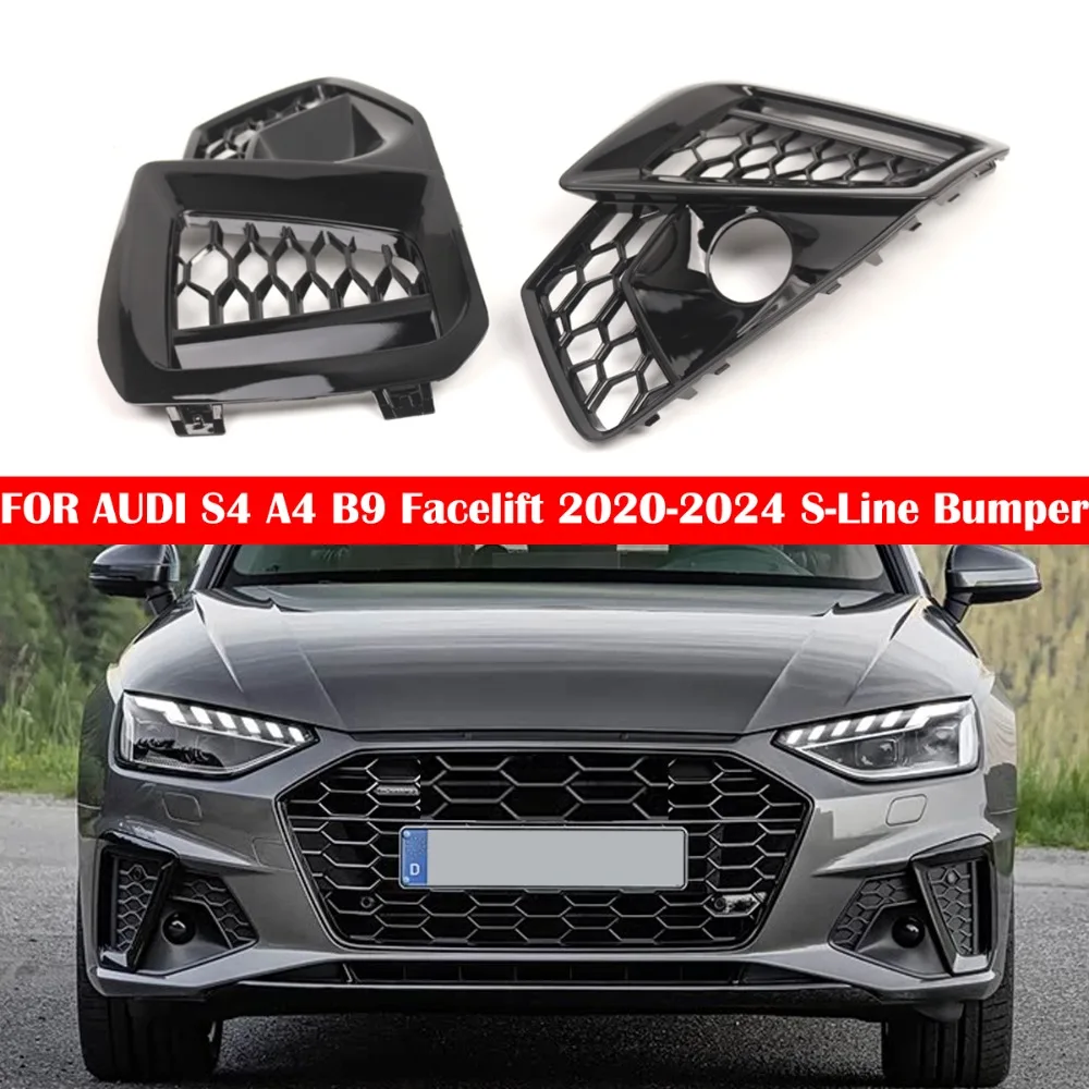 

2PCS Glossy Black Front Bumper Fog Light Grille Cover OEM 8WD807681M 8WD807682M 8WD807681AM 8WD807682AM For Audi A4 2020