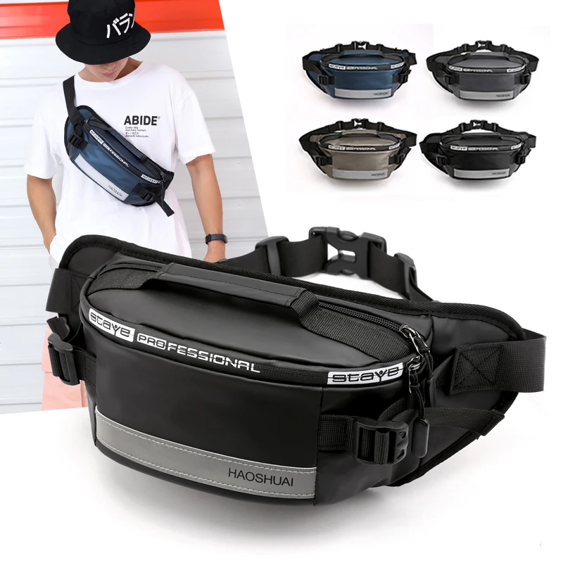 Leisure Male Belt Close-Fitting Waist Bags Anti-theft Multi-Functional Reflective Strip Shoulder Bag Nylon Men Chest Pack