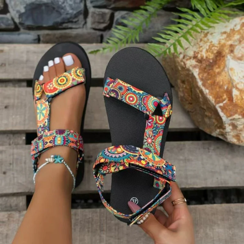 Summer Flat Women's Shoes Outdoor Sandals Casual Women Slippers Hemp Rope Set Foot Beach Sandals Large Size Hook & Loop Sandals image 6