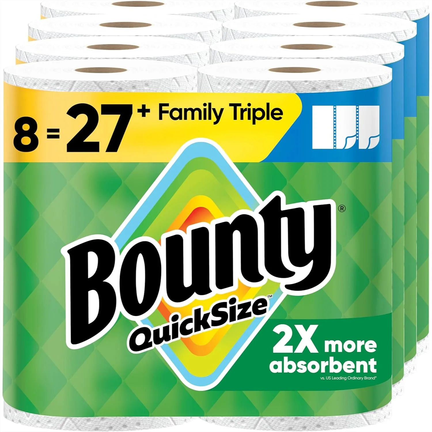 

Paper Towels, 8 Family Triple Rolls = 27 Regular Rolls, Quick Size Sheets for Fast Cleanup